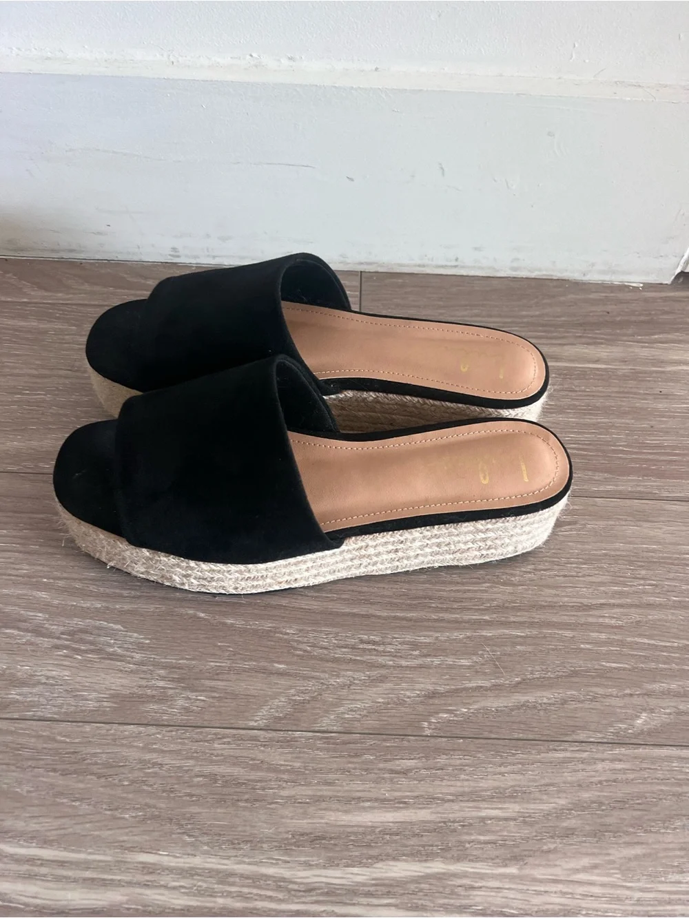 Lulu's Black Platform Espadrille Slide with Braided Sole